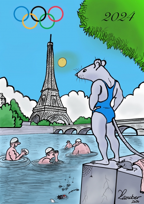 webzine,bd,zébra,gratuit,fanzine,bande-dessinée,caricature,seine,jeux olympiques,2024,Paris,Seine,rat,baignade,pollution,natation,dessin,presse,satirique,laouber